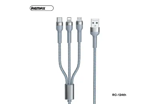 [RC-124th] 3 in 1 Multi USB Charger Charging Cable Remax Type-C iPhone Micro-USB Silver